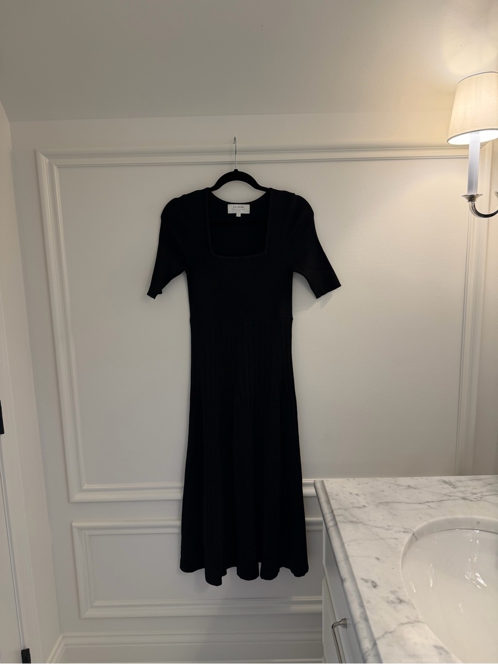 La Ligne Black Square-Neck Midi Dress